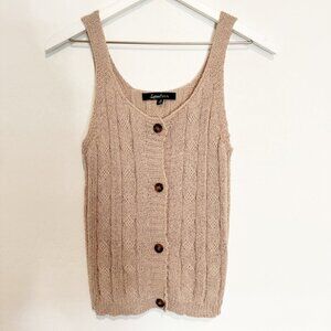 Sweet Rain Sleeveless Cable Knit Button Front Scoop Neck Tank Top Size Medium